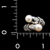 18K White Gold Estate Cultured Pearl and Diamond Bypass Ring