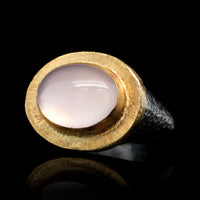 Lika Behar Oxidized Silver and 24K Yellow Gold Moonstone Estate Ring