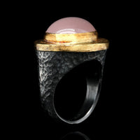 Lika Behar Oxidized Silver and 24K Yellow Gold Moonstone Estate Ring