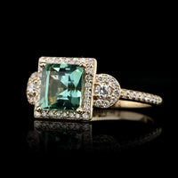 14K Yellow Gold Estate Green Tourmaline and Diamond Ring