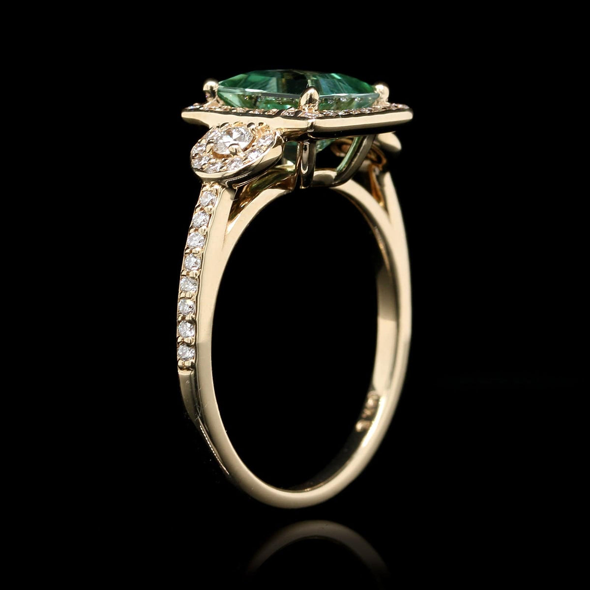 14K Yellow Gold Estate Green Tourmaline and Diamond Ring