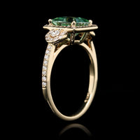 14K Yellow Gold Estate Green Tourmaline and Diamond Ring