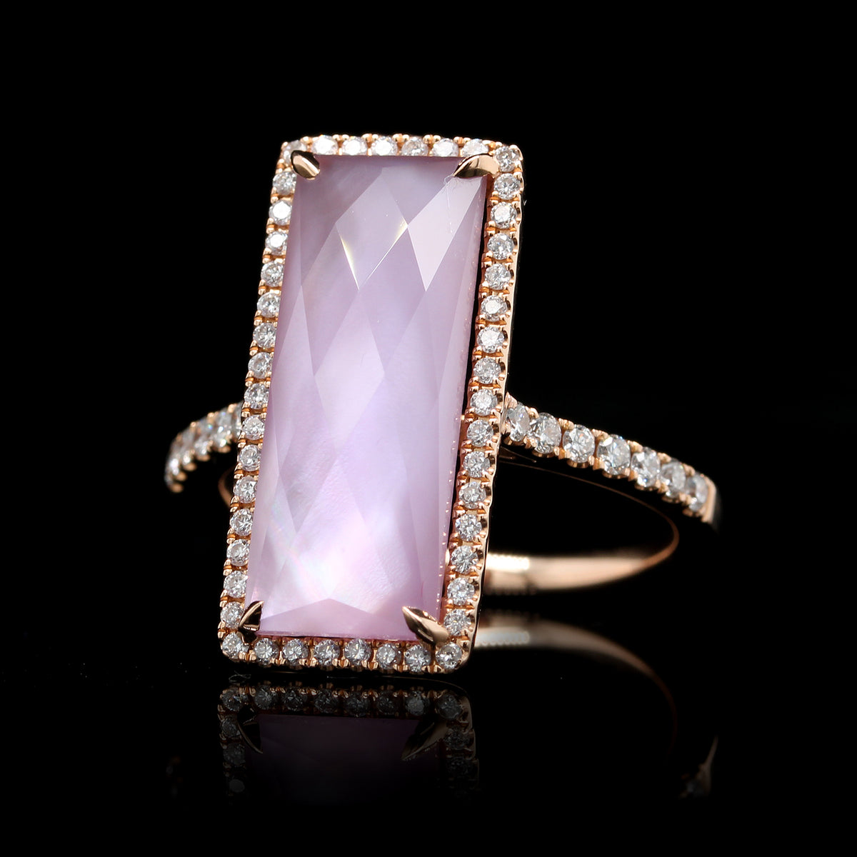 18K Rose Gold Estate Mother of Pearl and Diamond Ring