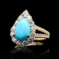 18K Yellow Gold Estate Turquoise and Diamond Ring