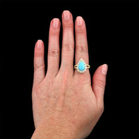 18K Yellow Gold Estate Turquoise and Diamond Ring