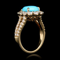 18K Yellow Gold Estate Turquoise and Diamond Ring