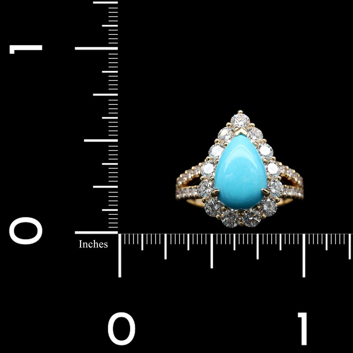18K Yellow Gold Estate Turquoise and Diamond Ring