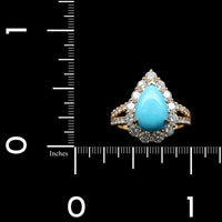 18K Yellow Gold Estate Turquoise and Diamond Ring