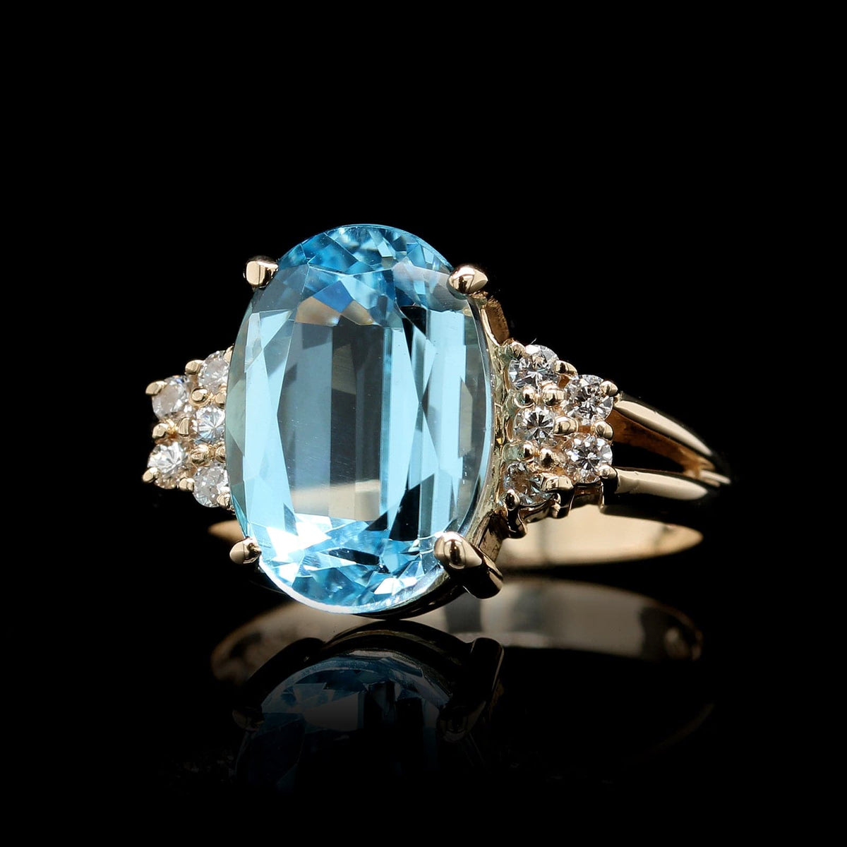 14K Yellow Gold Estate Blue Topaz and Diamond Ring