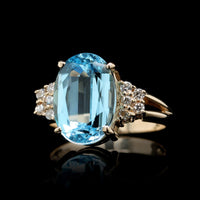 14K Yellow Gold Estate Blue Topaz and Diamond Ring