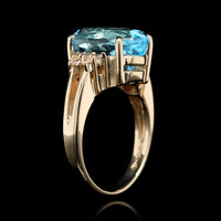 14K Yellow Gold Estate Blue Topaz and Diamond Ring