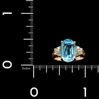 14K Yellow Gold Estate Blue Topaz and Diamond Ring