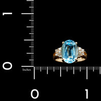 14K Yellow Gold Estate Blue Topaz and Diamond Ring