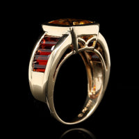 14K Yellow Gold Estate Citrine and Garnet Ring