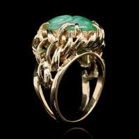 14K Yellow Gold Estate Carved Jade Ring
