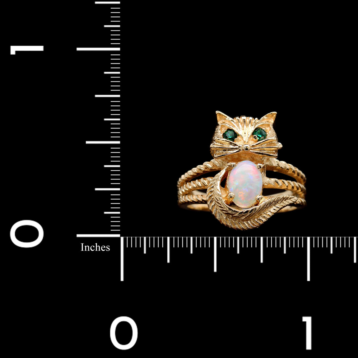 14K Yellow Gold Estate Opal Cat Ring