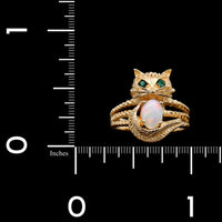 14K Yellow Gold Estate Opal Cat Ring