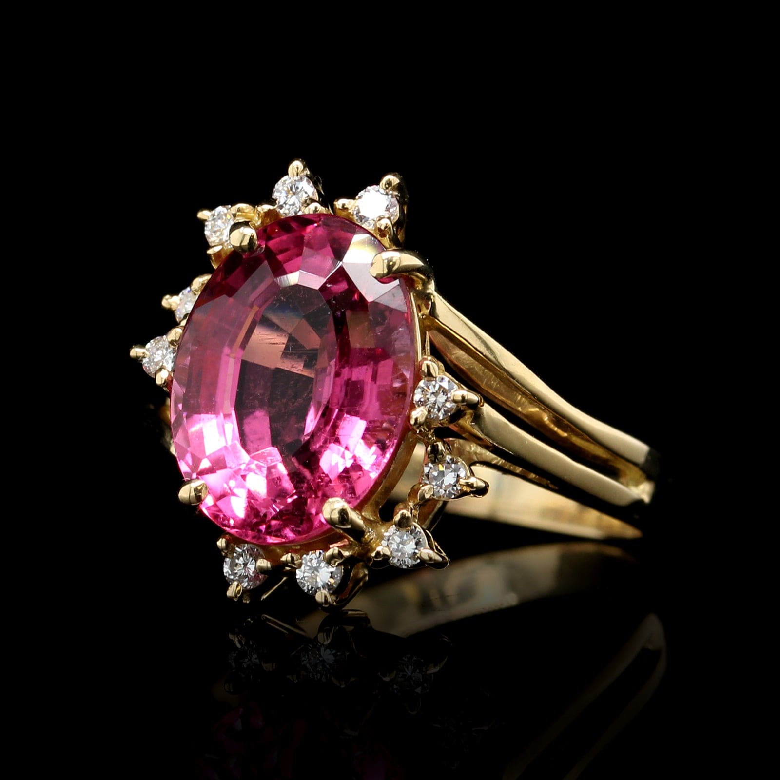 H. Stern 18K Yellow Gold Estate Pink Tourmaline and Diamond Ring