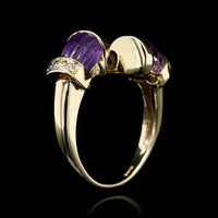 14K Yellow Gold Estate Amethyst and Diamond Ring