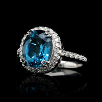 14K White Gold Estate Blue Topaz and Diamond Ring