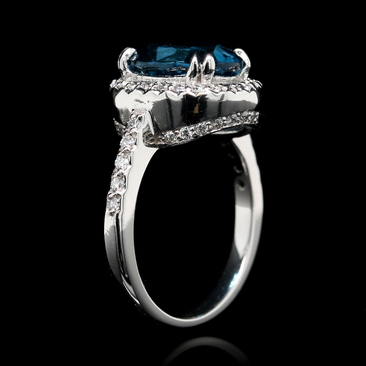 14K White Gold Estate Blue Topaz and Diamond Ring