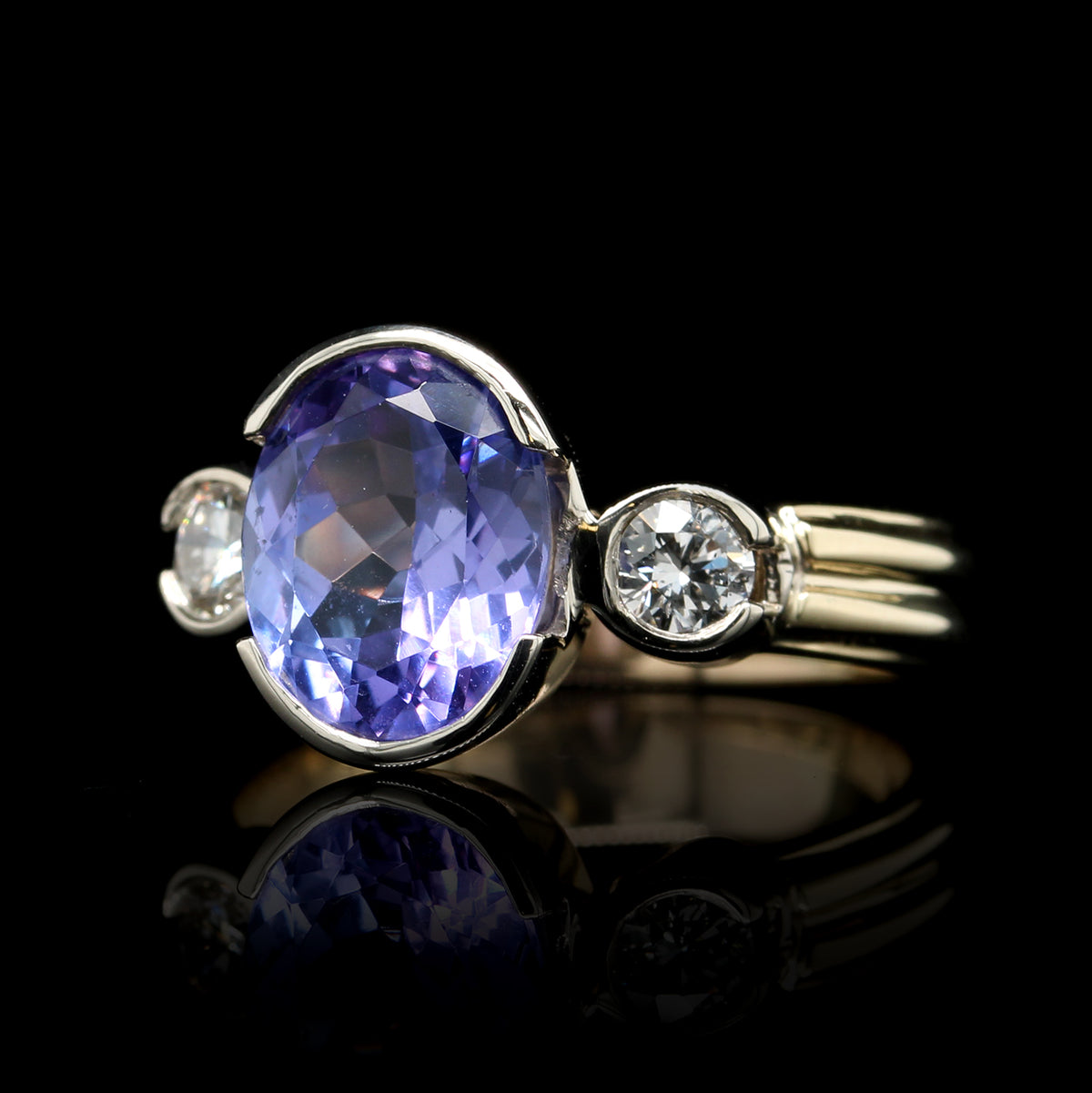 14K Two-tone Gold Estate and Tanzanite and Diamond Ring