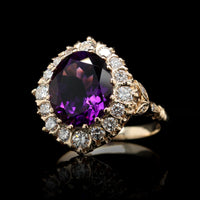 14K Yellow Gold Estate Amethyst and Diamond Ring