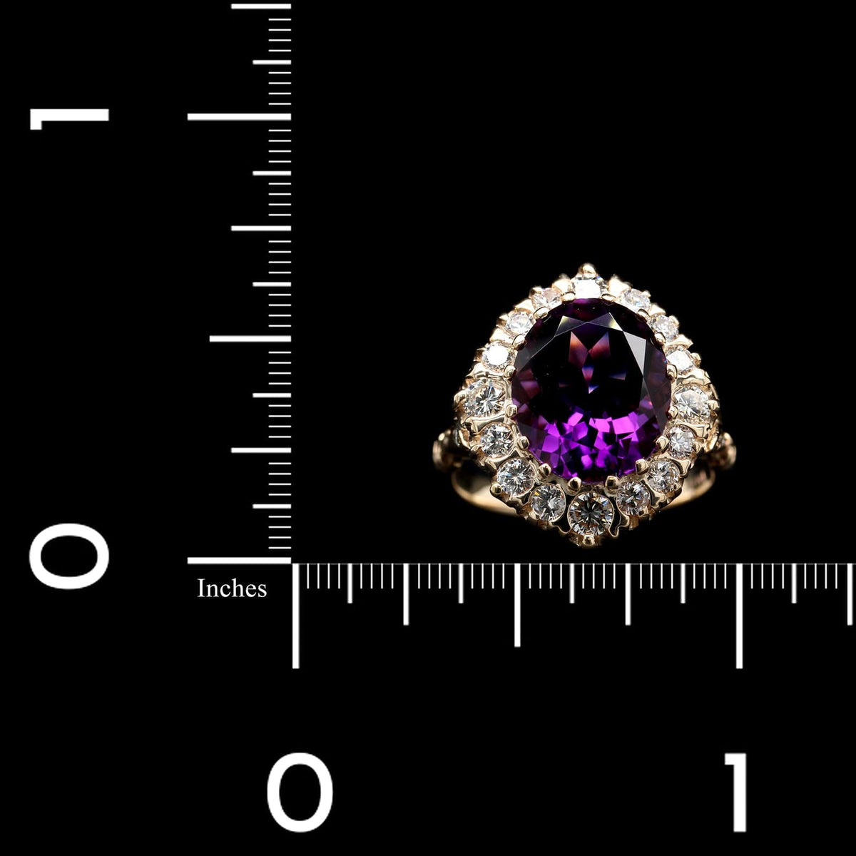 14K Yellow Gold Estate Amethyst and Diamond Ring