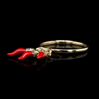 14K Yellow Gold Estate Red Enamel Italian Horn Ring