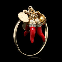 14K Yellow Gold Estate Red Enamel Italian Horn Ring