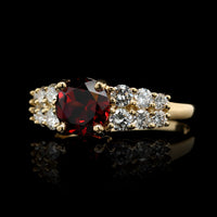 18K Yellow Gold Estate Garnet and Diamond Ring