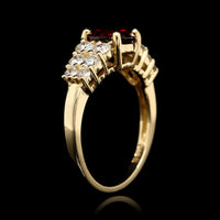 18K Yellow Gold Estate Garnet and Diamond Ring