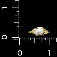 Lene Vibe 18K Yellow Gold Estate Hand Carved Pearl and Diamond Skull Ring