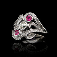 14K White Gold Estate Ruby and Diamond Ring