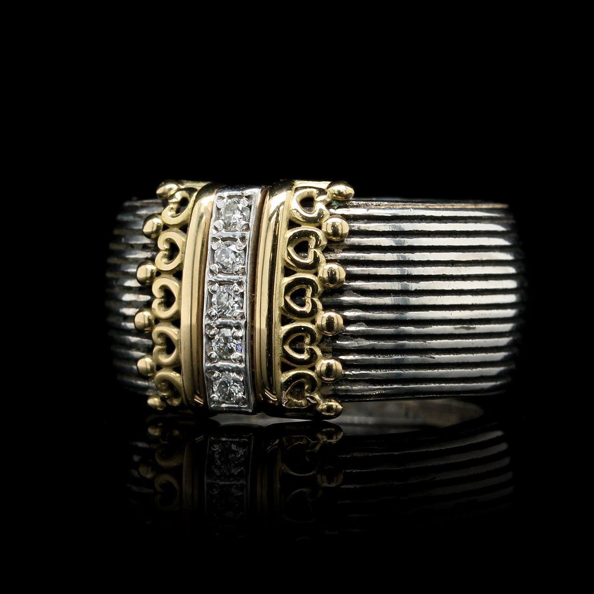 Konstantino Sterling Silver Estate and 18K Yellow Gold Delos Diamond Cigar Band