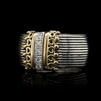 Konstantino Sterling Silver Estate and 18K Yellow Gold Delos Diamond Cigar Band