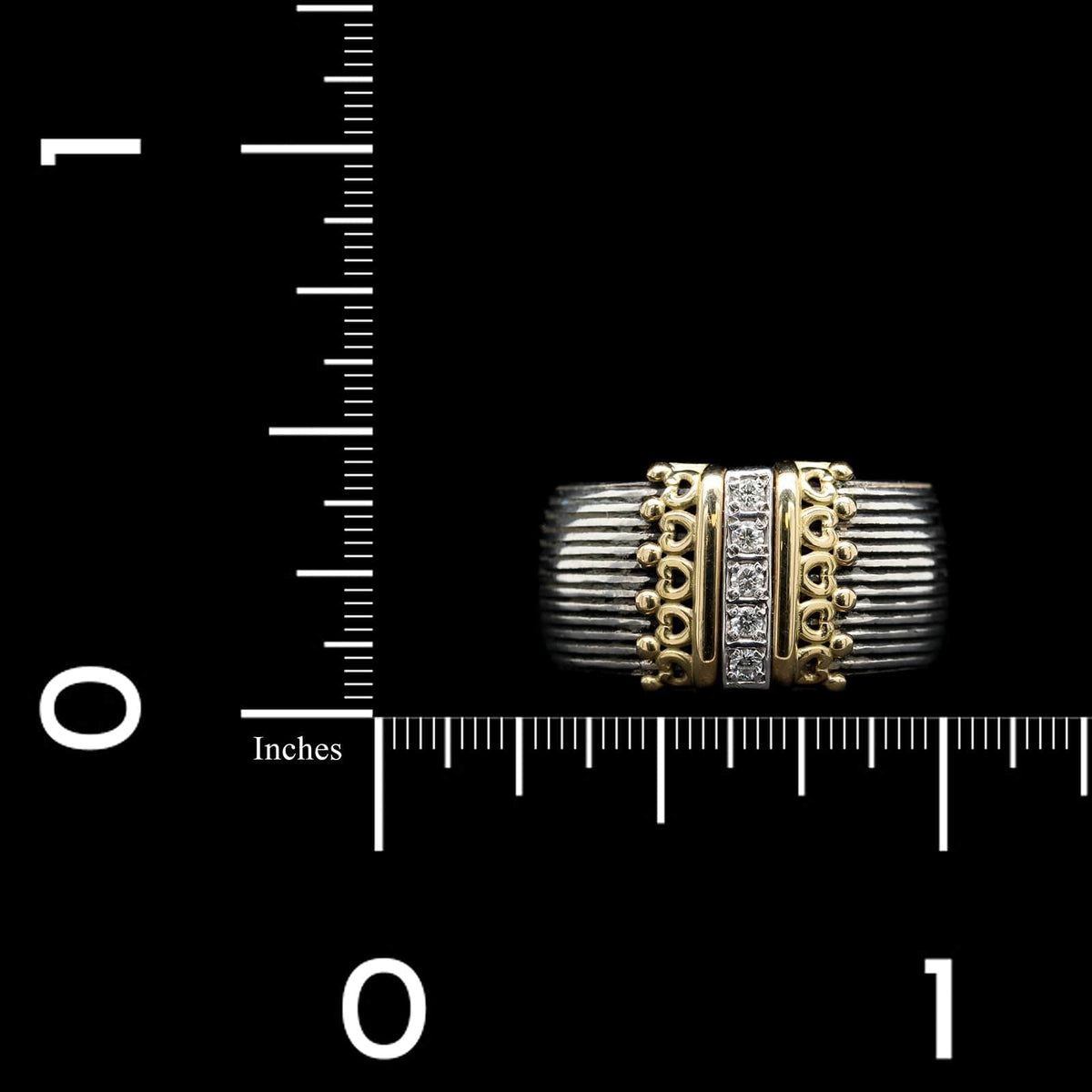 Konstantino Sterling Silver Estate and 18K Yellow Gold Delos Diamond Cigar Band