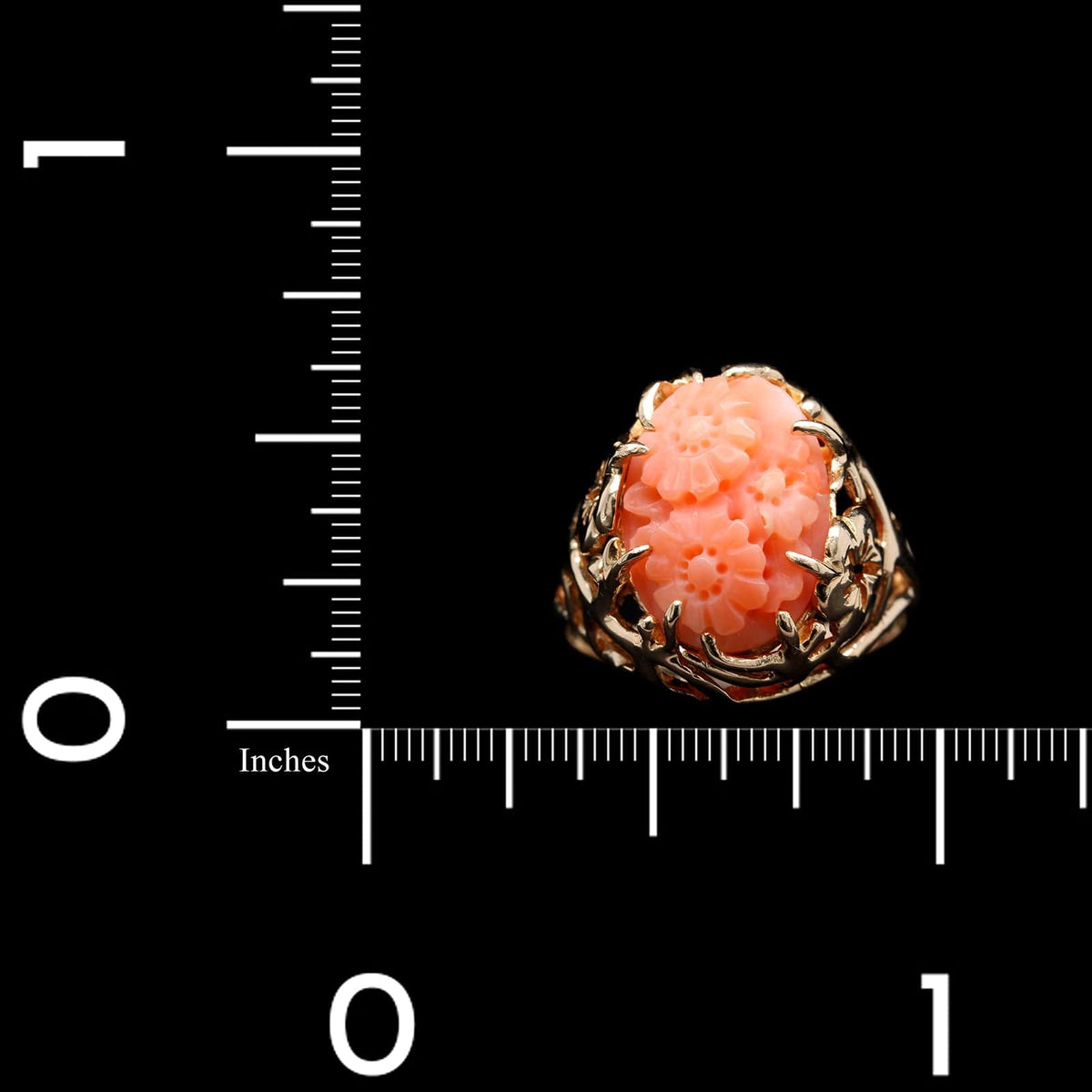 14K Yellow Gold Estate Carved Coral Flower Ring