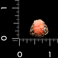 14K Yellow Gold Estate Carved Coral Flower Ring