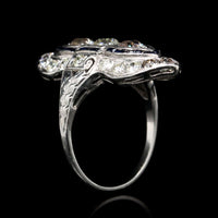Art Deco Platinum Estate Diamond Sapphire Ring