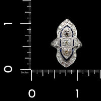 Art Deco Platinum Estate Diamond Sapphire Ring