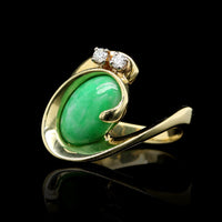 18K Yellow Gold Estate Jadeite and Diamond Ring