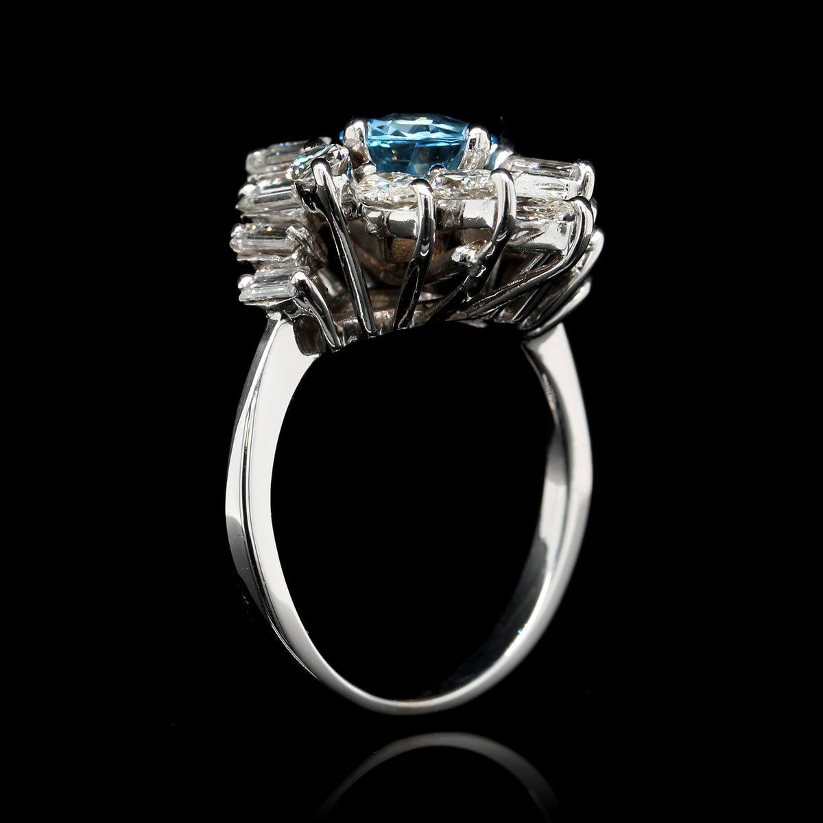 18K White Gold Estate Blue Topaz and Diamond Ring