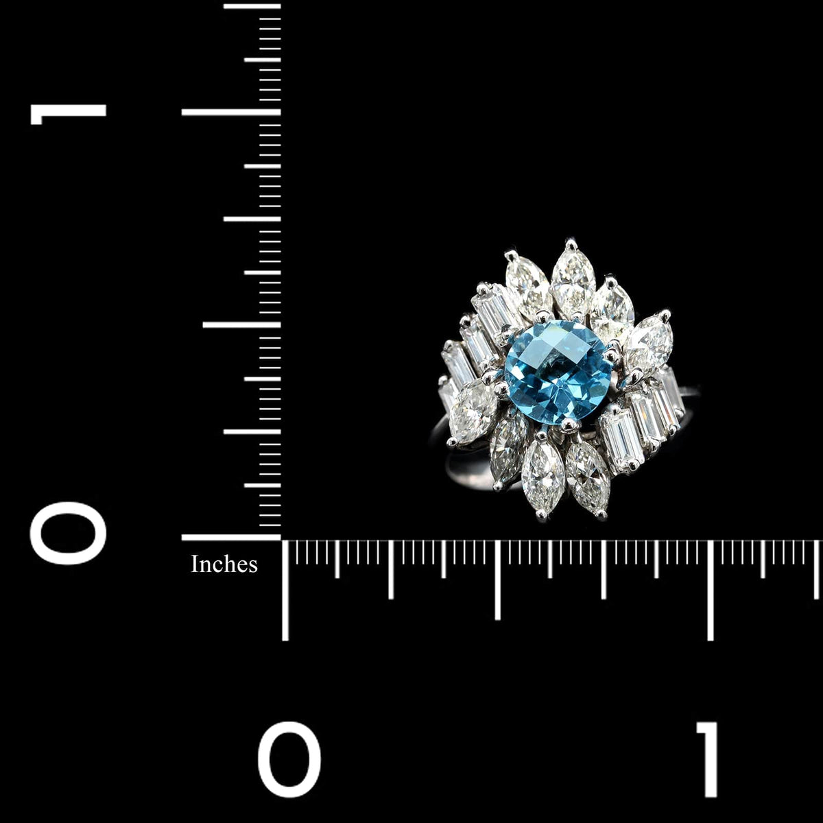 18K White Gold Estate Blue Topaz and Diamond Ring