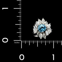 18K White Gold Estate Blue Topaz and Diamond Ring