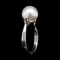 18K White Gold Estate Cultured Pearl and Diamond Ring