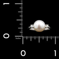 18K White Gold Estate Cultured Pearl and Diamond Ring