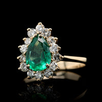 14K Yellow Gold Estate Emerald and Diamond Ring