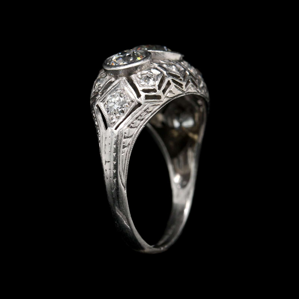 Antique Platinum Estate Three Stone Diamond Ring
