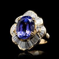 18K Yellow Gold Estate Tanzanite and Diamond Ring